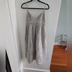 Beulah L 100% Ramie Natural Coastal Beach Dress W Lace Bodice